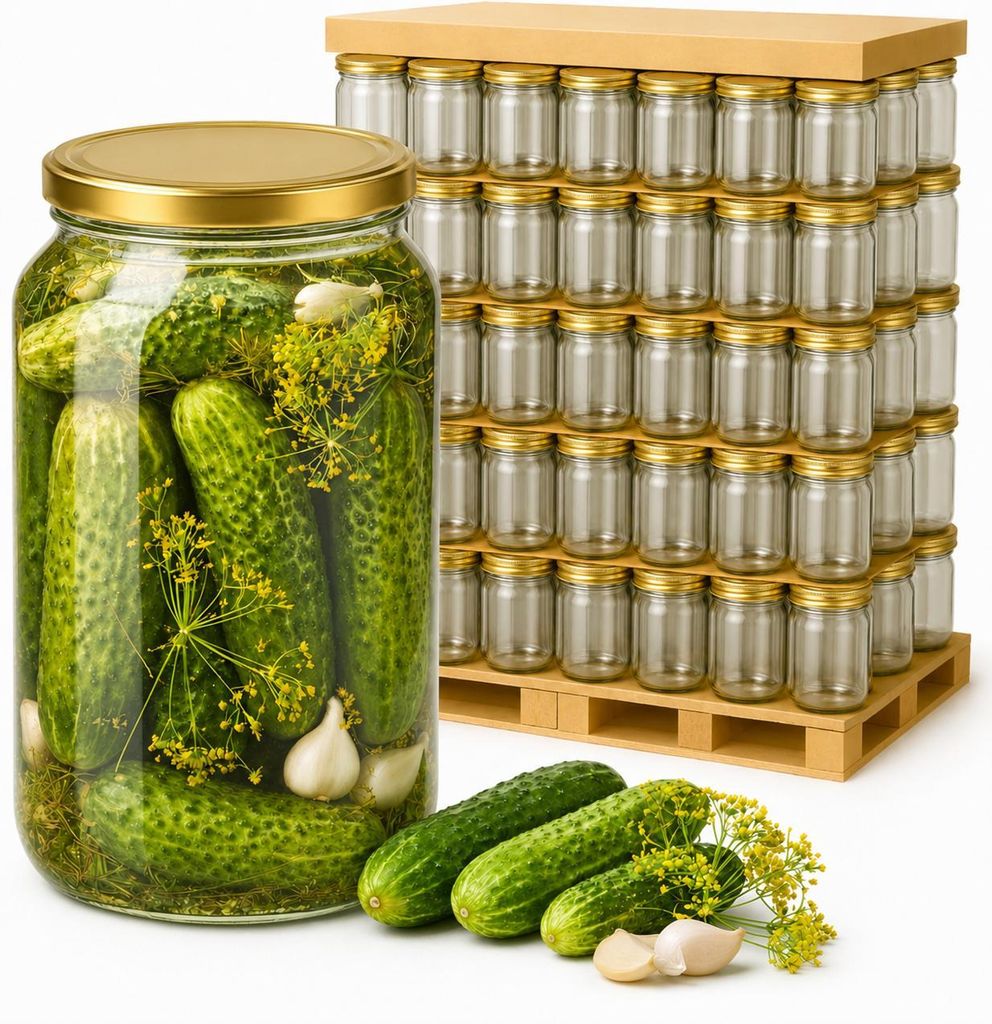 MIKONI 8 Stück Einweckgläser 900 ml mit Gold Deckel, Produktbild 