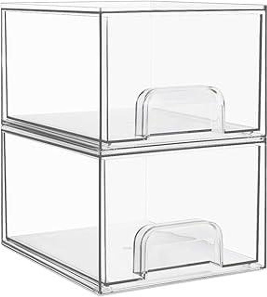 Vtopmart 2er-Set Kleine Schubladen Organizer, Transparent Badezimmer Organizer mit 16 rutschfeste Matte, Schminktisch Organizer für Badezimmer, Sc...