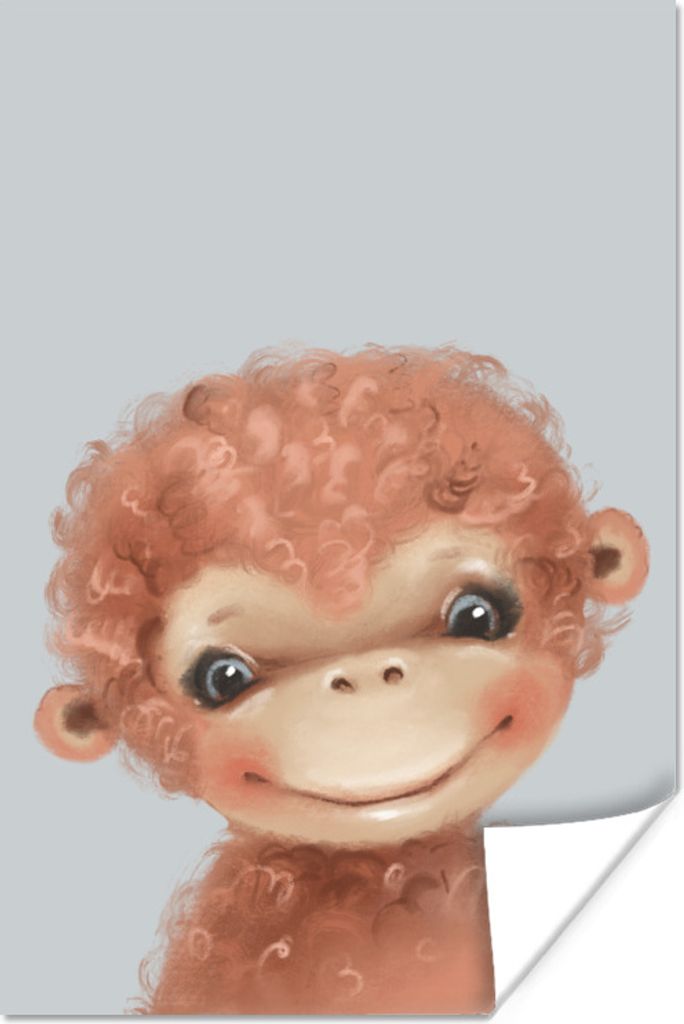 MuchoWow Poster Affe - Kinder - Tier 80x120 cm - Papierdruck