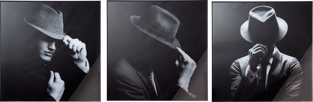 Gilde Bild, quadratisch, "Gentleman", Mannmotiv, Aluminium, schwarz, VE 3, 3 Stück wie abgebildet,, L. 3 cm, B. 60 cm, H. 60 cm 38364
