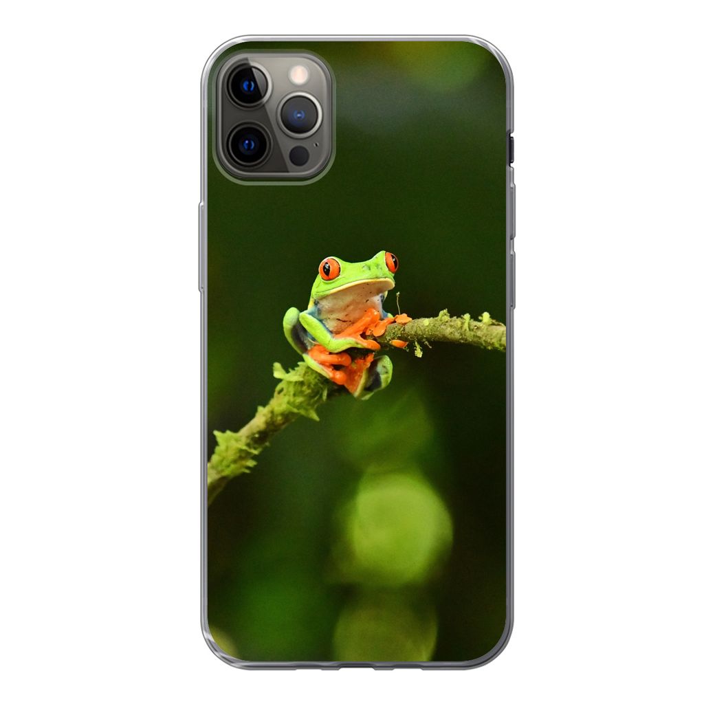 MuchoWow Handyhülle Schutzhülle Hülle für iPhone 12 Pro Max Frosch - Äste - Grün Silikon Softcase Handy Hülle - Hartschale
