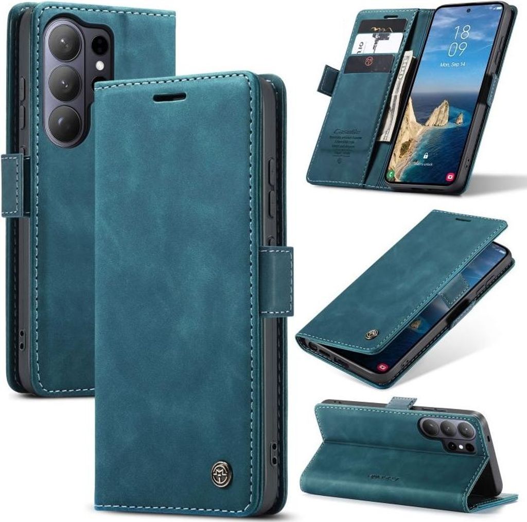 Hülle Samsung Galaxy Handyhülle Klapphülle Tasche Etui für Samsung S26 Ultra-Dunkles Zyanblau