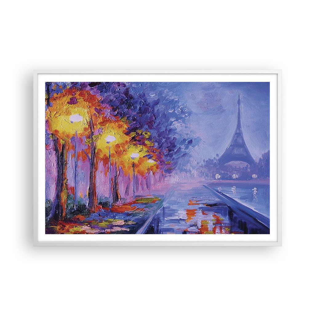 Gerahmtes Poster - Weißer Rahmen - Paris Laternen Eiffel - 100x70 cm - Wand Bild - Wanddeko - Wandbilder - Kunstposter - Wandposter - Bilderrahmen...