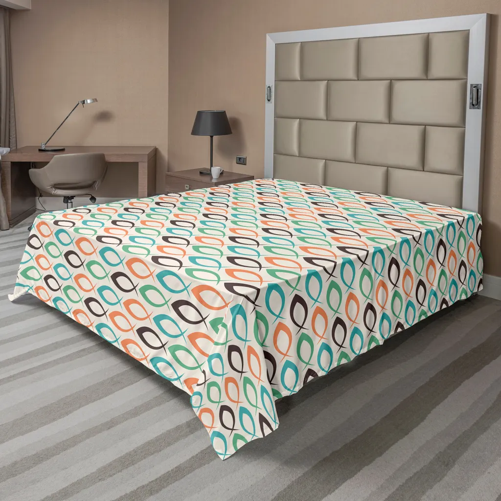 Drap de lit doux motif poisson aquatique, linge de lit artistique rétro