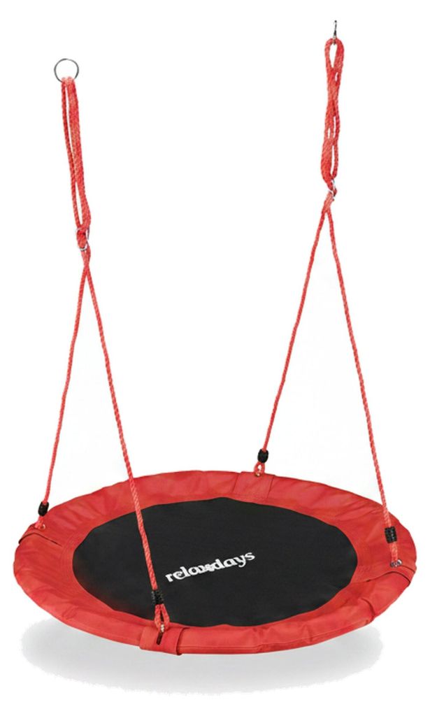 Relaxdays Nestschaukel, Outdoor Schaukel für Kinder & Erwachsene, Ø 110 cm, bis 100 kg, rund, Garten Tellerschaukel, rot
