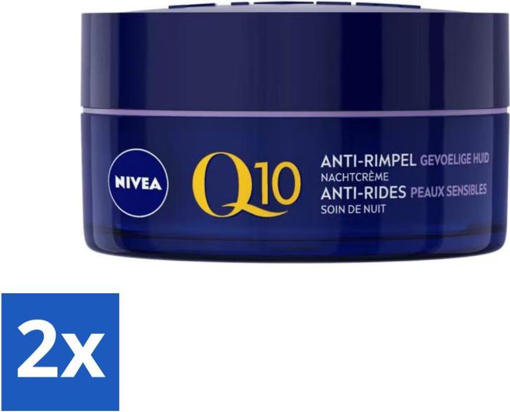NIVEA – Nachtcreme – Q10 POWER Anti-Falten Sensitiv – Für empfindliche Haut – Mit Q10, Kreatin & Süßholzextrakt – 50 ml - Vorteilspack...