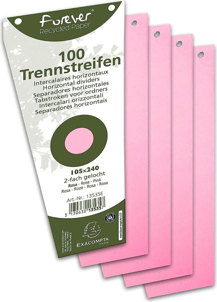 EXACOMPTA Trennstreifen trapezförmig Karton 240 x 105 mm rosa 100 Stück