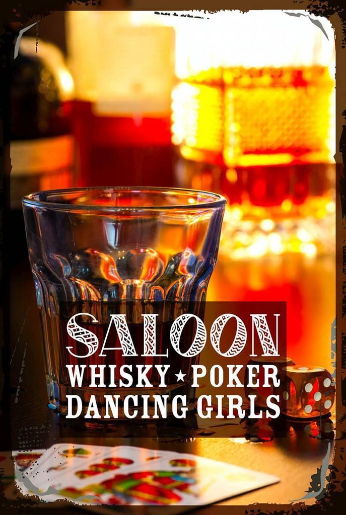 vianmo Holzschild 18x12 cm Saloon Whisky Poker Zigarre Girls