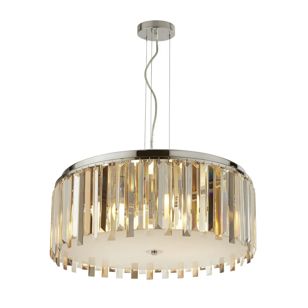 Lustre 5 Lumières Clarissa en Verre Blanc et Structure Acier Chromé