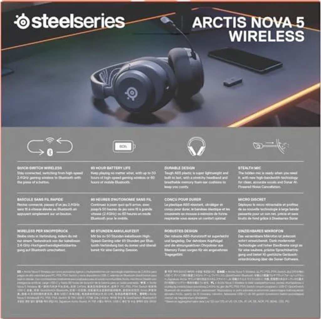 Casque SteelSeries Arctis Nova 5 Gaming sans fil USB-C et Bluetooth Noir - 17