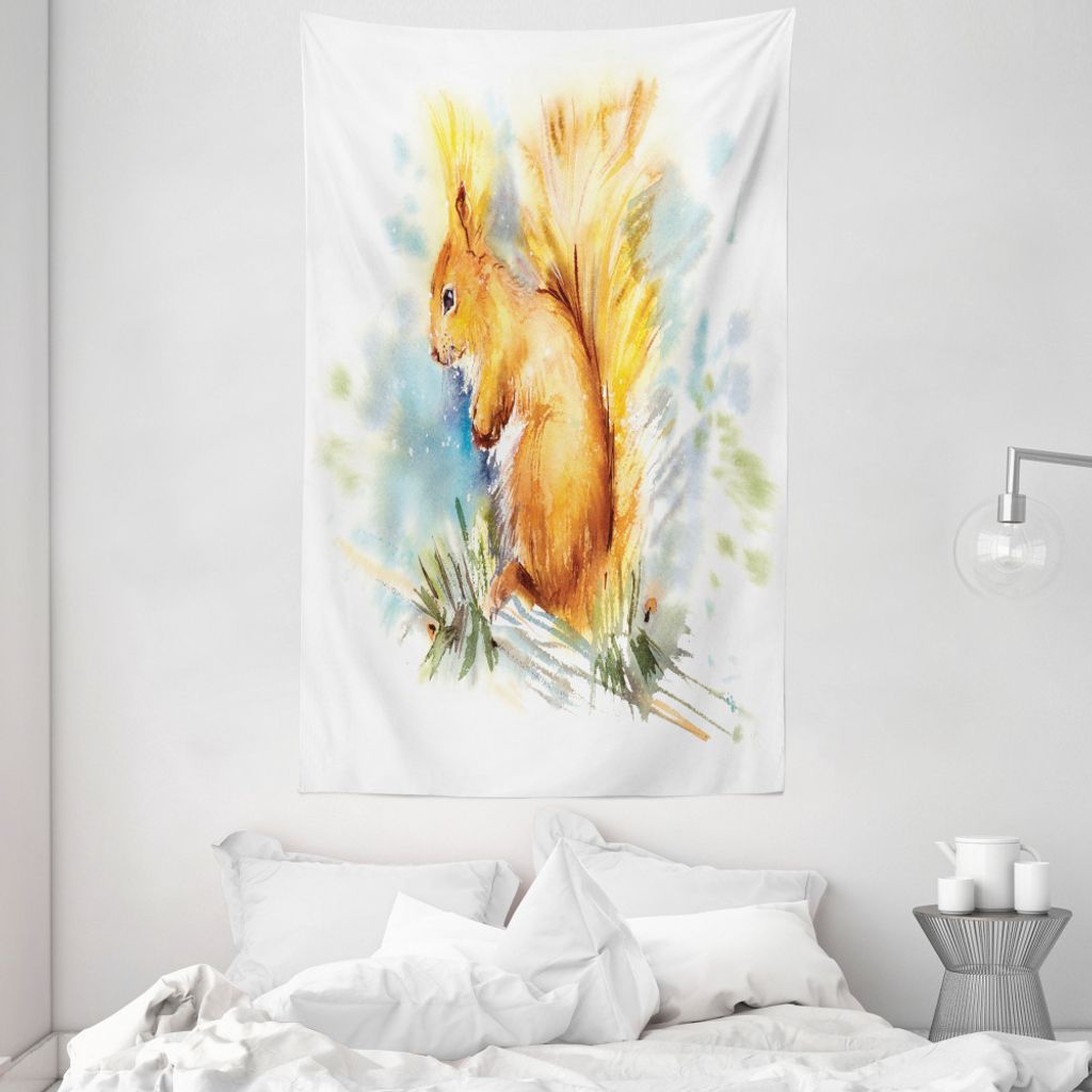 ABAKUHAUS Eichhörnchen Wandteppich und Tagesdecke, Wald Inhabitant Kunstwerk aus Weiches Mikrofaser Stoff Waschbar ohne Verblassen Digitaldruck, 1...