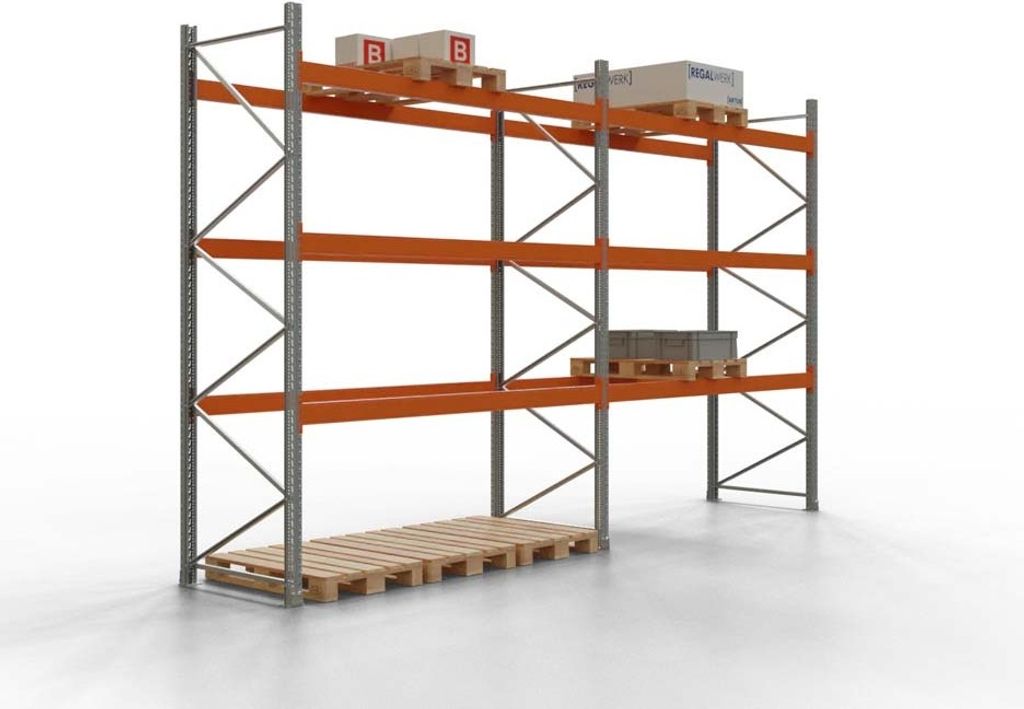 Palettenregal ARTUS - Fachlast 3.000 kg - 3.500 x 5.655 x 1.100 mm (HxBxT) - 2 Felder- 4 Ebenen - Schwerlastregal