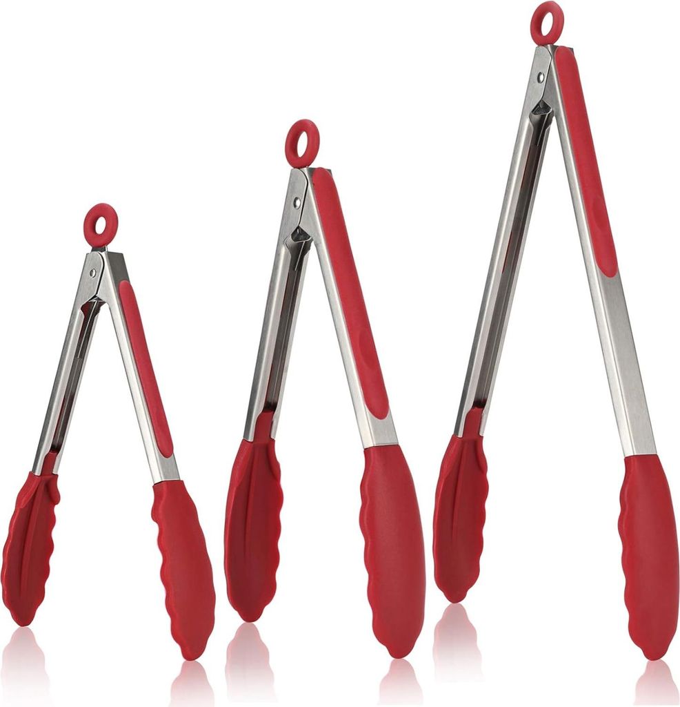 Keukentang, U-Taste 7/9/12 Zoll Kochzange, mit 250°C hoch hitzebeständigen Antihaft-Silikonspitzen & 18/8 rostfreiem Edelstahlgriff, für Lebensm...