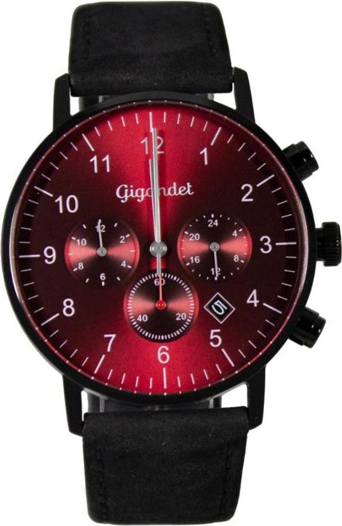 Gigandet Armbanduhr Herren Edelstahl Lederband Rot Schwarz G21-009
