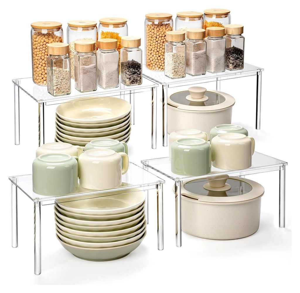 Transparenter Küchen Organizer, Montiertes Gewürzregal, 4er Set Küchenschrank Organizer, Kleines Kücheneckregal, Stapelbare Gewürz Organizer, ...