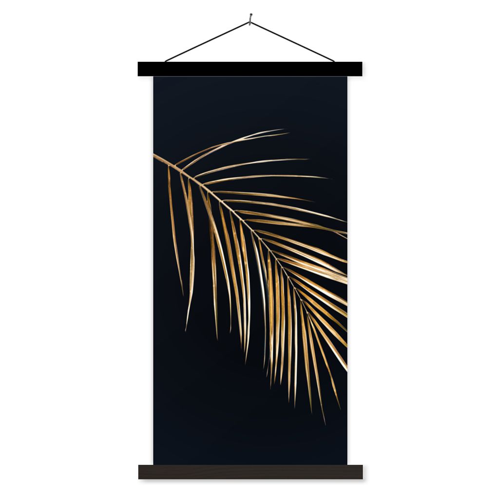 MuchoWow Textilposter Pflanzen - Gold - Schwarz - Blätter - Luxus 90x180 cm mit schwarzem Rahmen - Dekoration Wohnzimmer