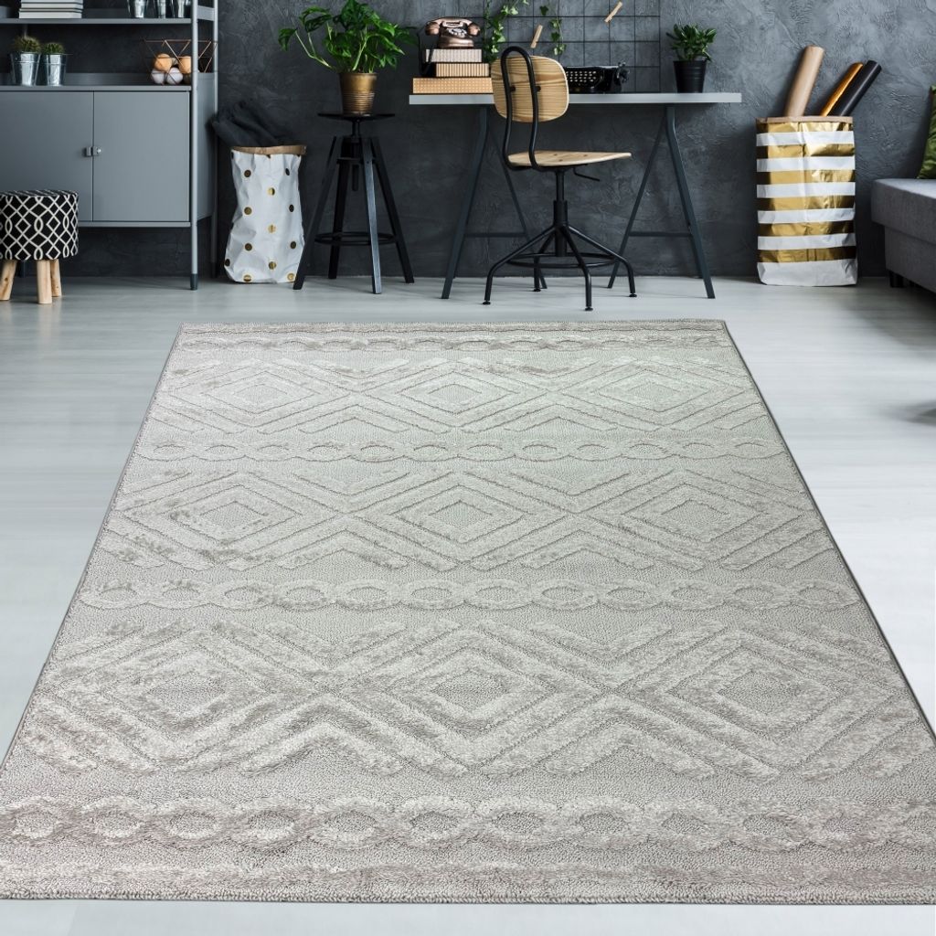 Wohnzimmerteppich im Boho-Stil mit Rautenmuster und Kreisen in Beige Größe - 120 x 170 cm