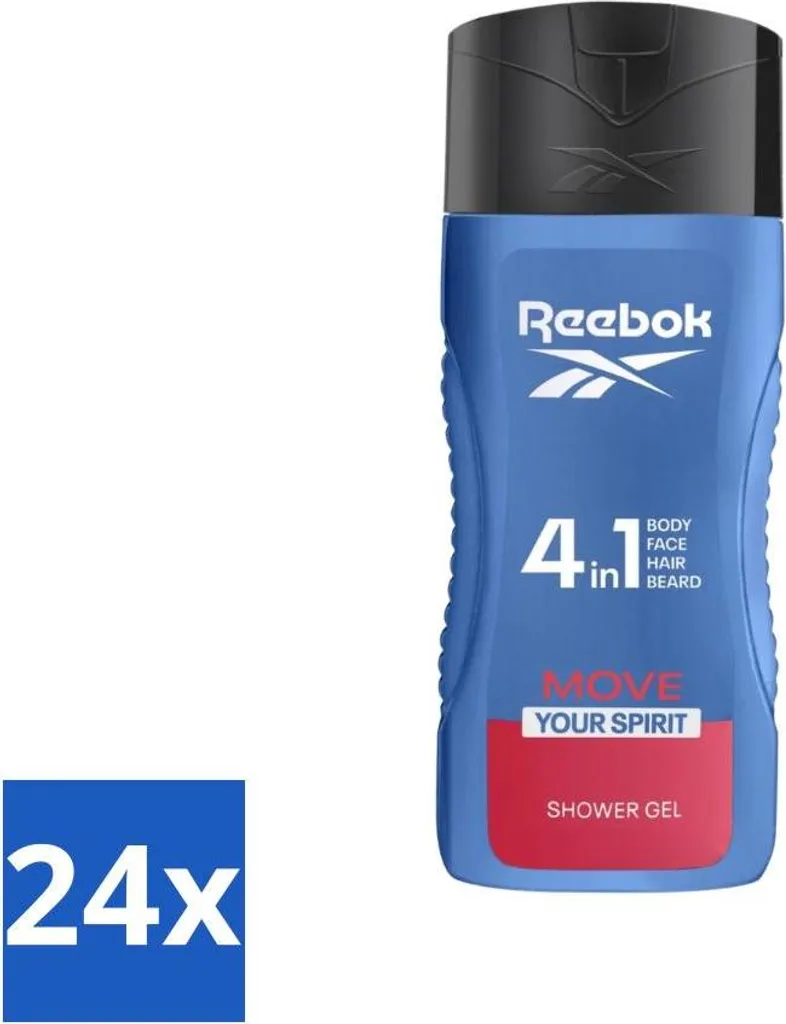 Reebok - Move Your Spirit - Gel doccia - 4 in 1 - 400 ml - Confezione risparmio - 24 pezzi