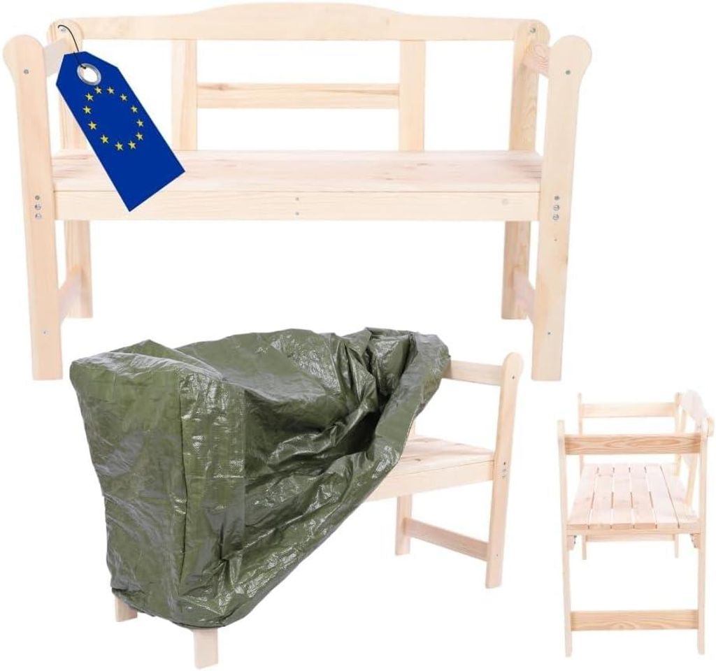 MODO24 Gartenbank Holz, 2-Sitzer, Schutzhülle PVC, Friesenbank, Parkbank, Massivholz, 46x118x78 cm, Natur Imprägniert, G01