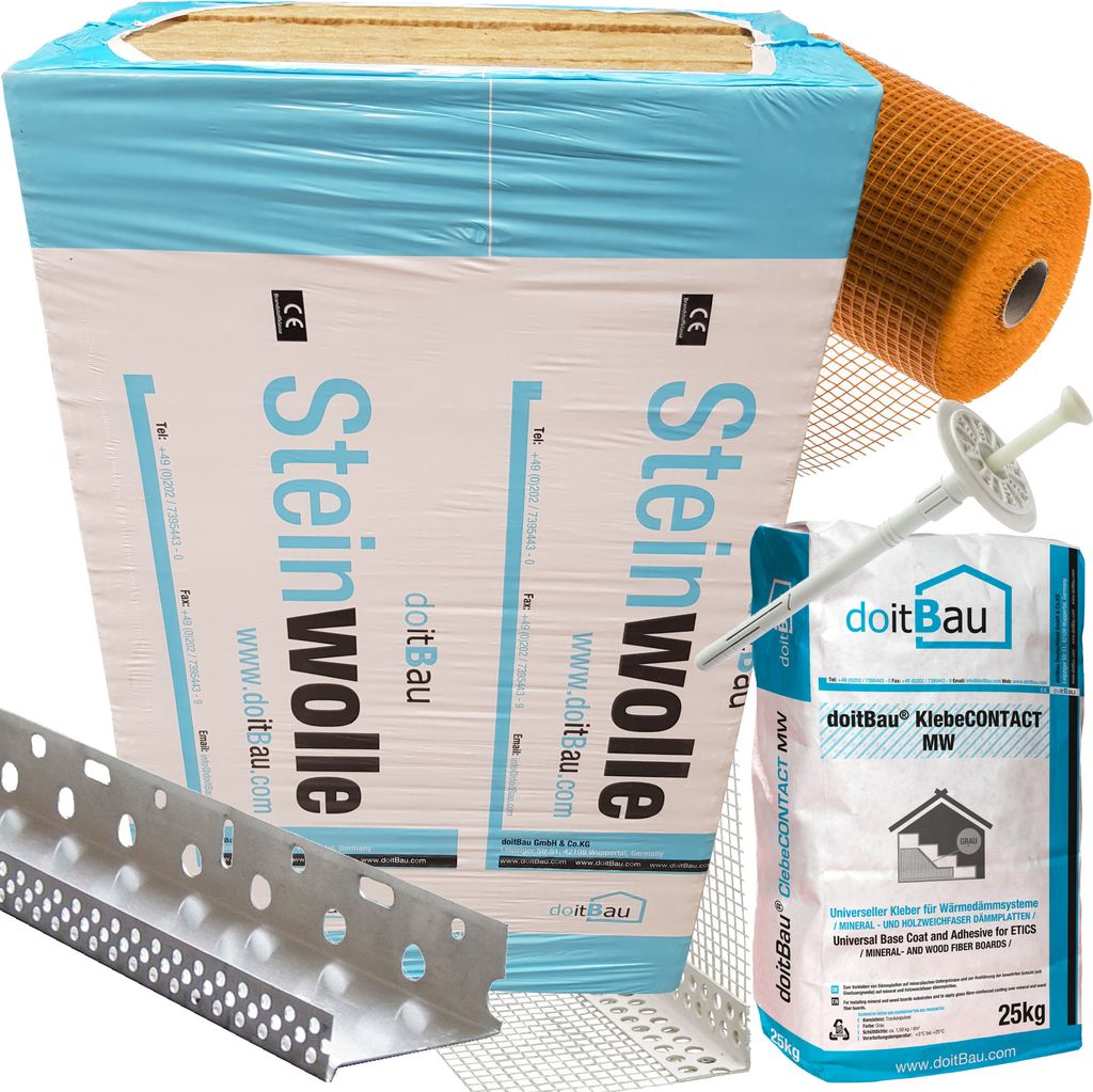 300m² WDVS Steinwolle WLG034 Basispaket mmm 140mm Fassadendämmung WLG034 WDVS Putzträgerplatte Dämmplatte VWS Mineralwolle Wärmedämmung System