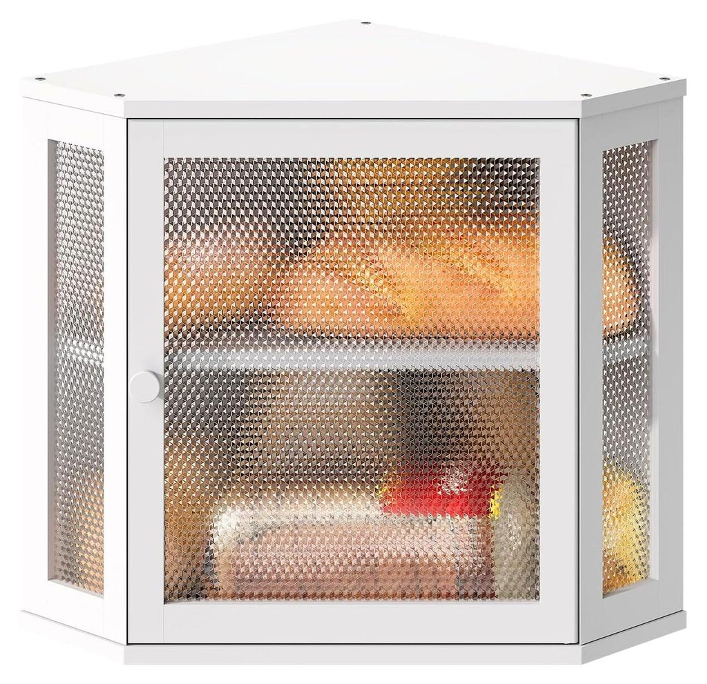Eck-Brotkasten für die Küchenarbeitsplatte, große Kapazität, Bauernhaus-Design, doppellagiger Brothalter (weiß, groß)
