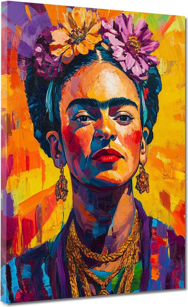 Frida Pop Art Portrait farbenfroh modern Leinwandbild Wandbild XL Wanddeko: 75x100x2cm