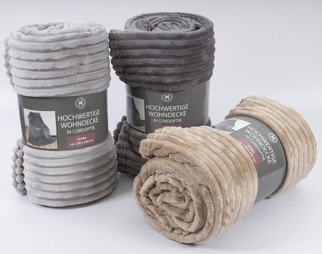 Fleecedecke Flanell mit Cord Optik 150 x 200 cm 3-fach Produktbild 