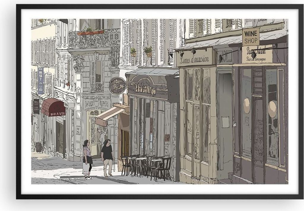 Gerahmtes Poster - Schwarzer Rahmen - Architektur Zeichnen Montmartre - 91,5x61 cm - Wand Bild - Wanddeko - Wandbilder - Wandposter - Bilderrahmen ...