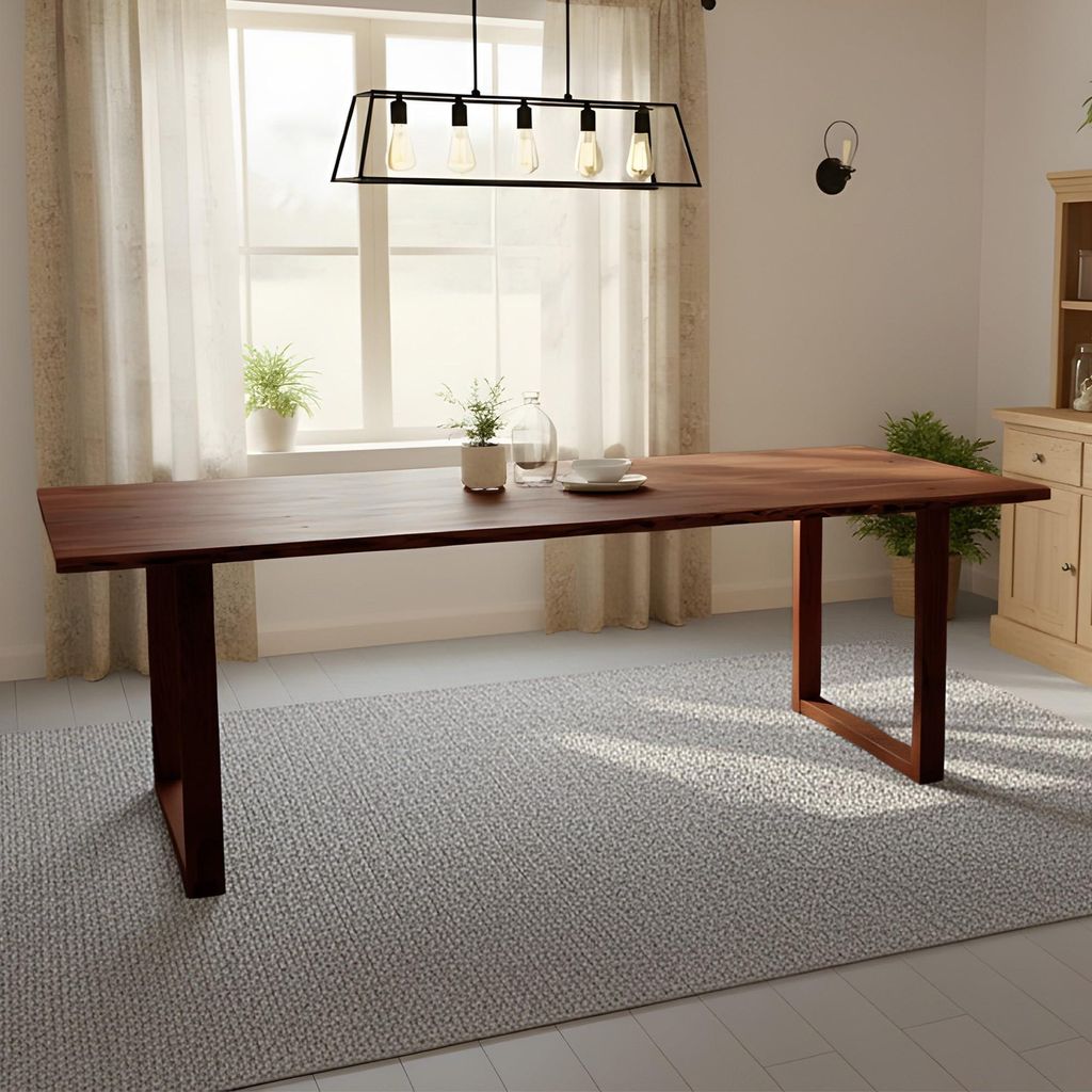 Esstisch Graz | 280 x 100 cm | Akazienholz massiv | Farbe: Nussbaum | echte Baumkante | U-Gestell Holz | pflegeleichter Esszimmertisch/Baumkantenti...