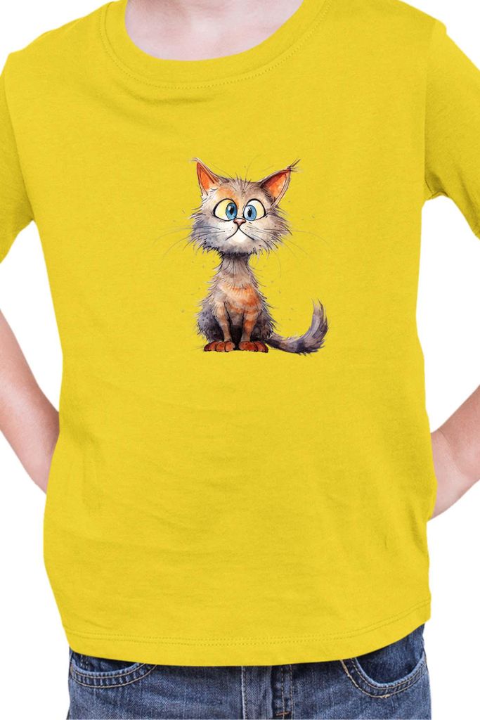 Kinder T-Shirt Funny Cats Breeds Munchkin Cat 025, 12-13 Jahr - 152 / Gelb