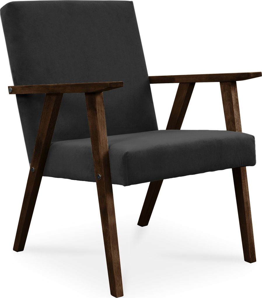 BETTSO Sessel Gepolsterter Cocktailsessel Loungesessel LISEK Schwarz Beine aus Nussbaum