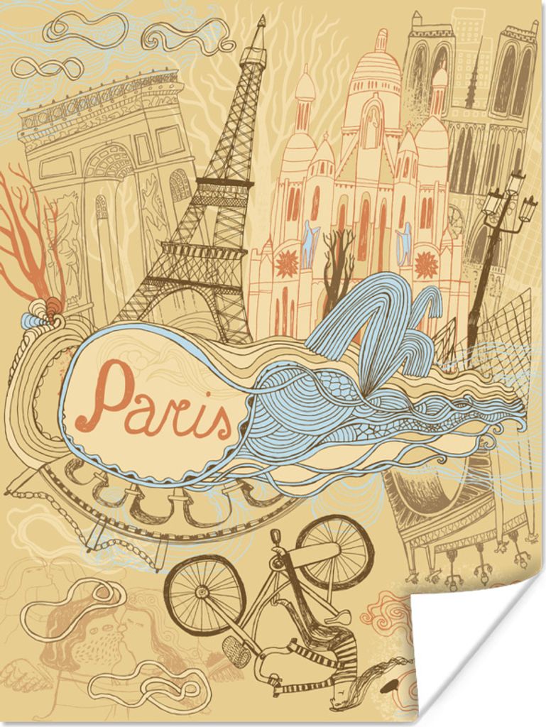 MuchoWow® Poster Paris - Frankreich - Zeichnung 90x120 cm - Produktbild 