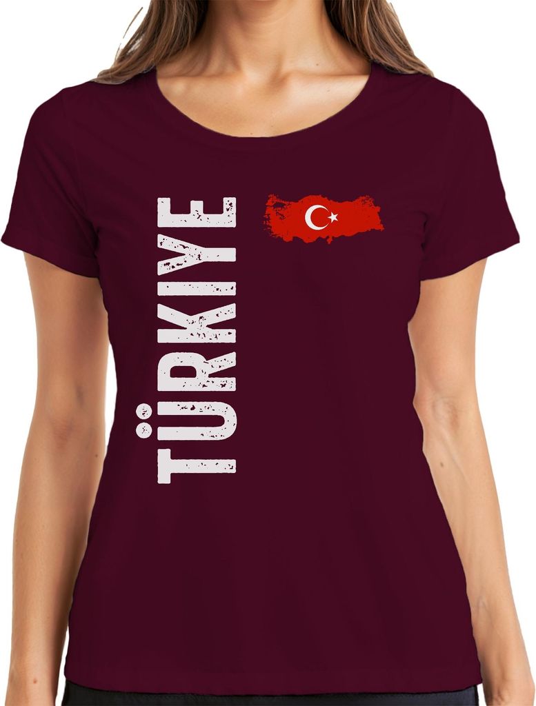 Türkei Flagge Fußball Fan WM Weltmeisterschaft 2026 Damen T-Shirt, Burgundy, S