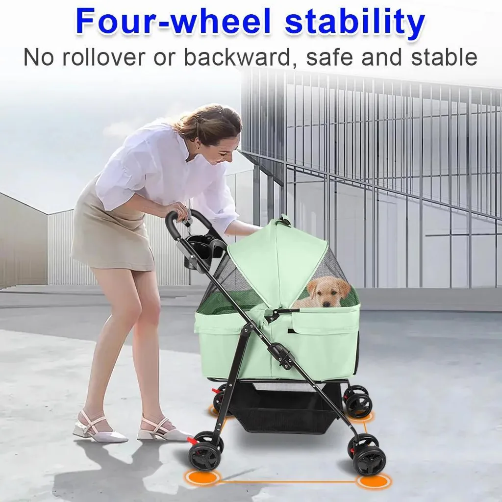 Poussette pour chien pliable et légère Olive - Modèle Compact 4 Roues