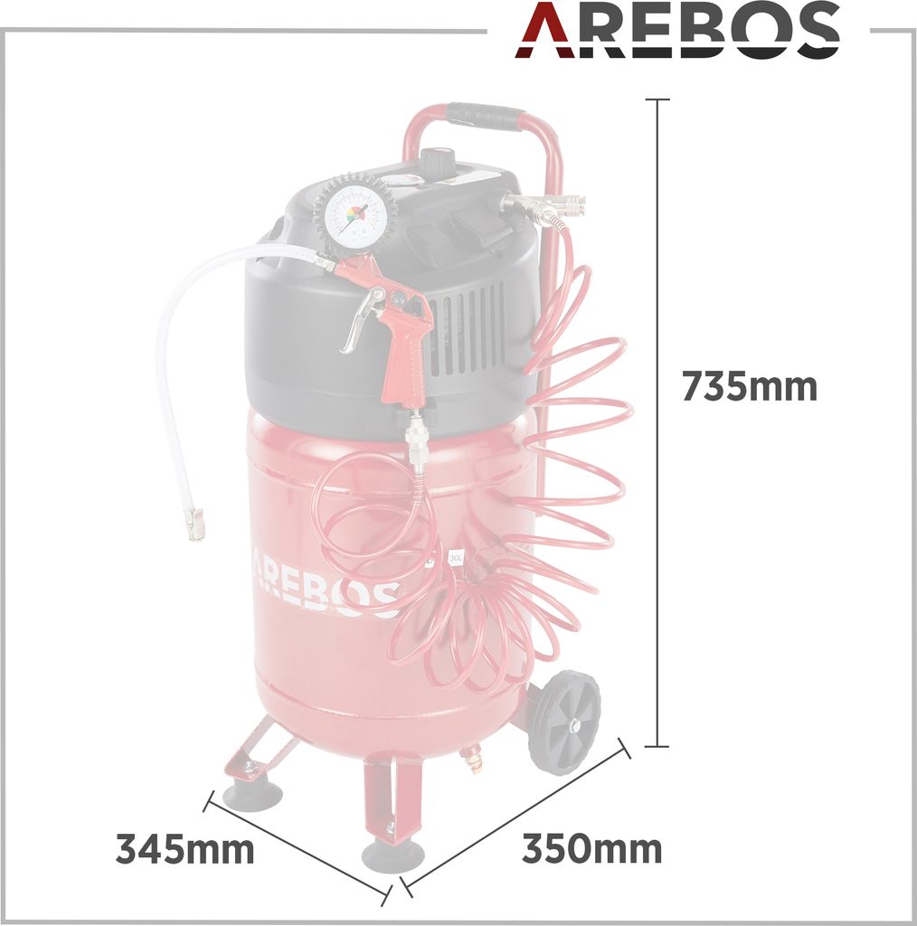 AREBOS 30L Druckluftkompressor 1500W, Kompressoren, 10 bar, Produktbild 10