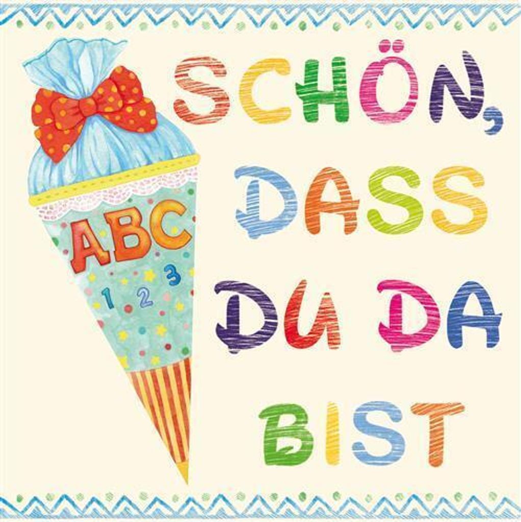 20 Servietten Schulanfang "Schön" beige / blau 33x33cm Produktbild 