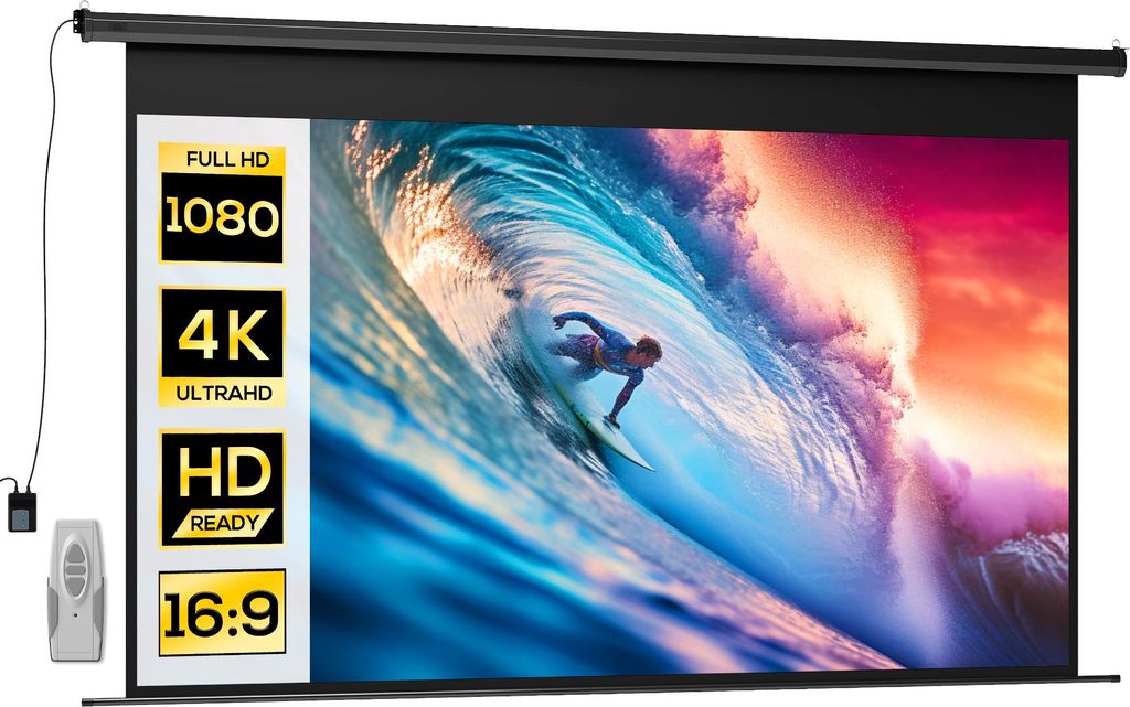 HOMCOM Beamer-Leinwand Elektrisch 266 x 149 cm 16:9 Projektionsleinwand, Metall