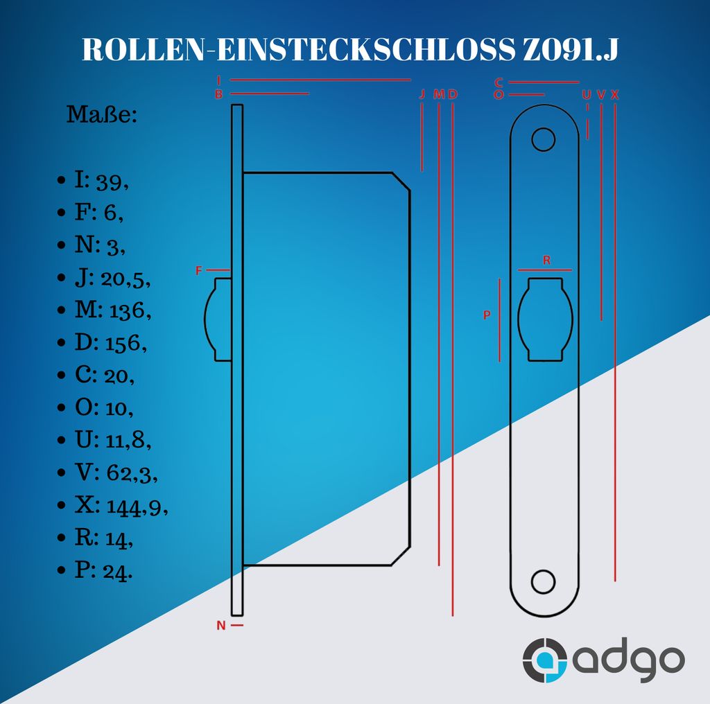 ADGO® Einsteckschloss Zimmermannsschloss Universal Schloss Produktbild 6