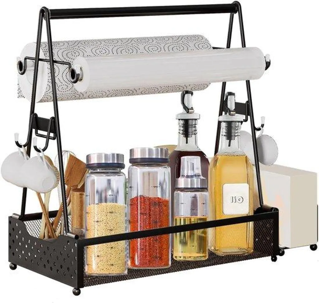 Organiseur de Barbecue Anti-Désordre en Inox Noir avec Crochets Mobiles
