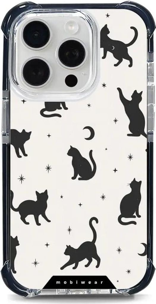 Handyhülle für iPhone 15 Pro mit MagSafe, Mobiwear Elite Bumper, Katzen-Nacht