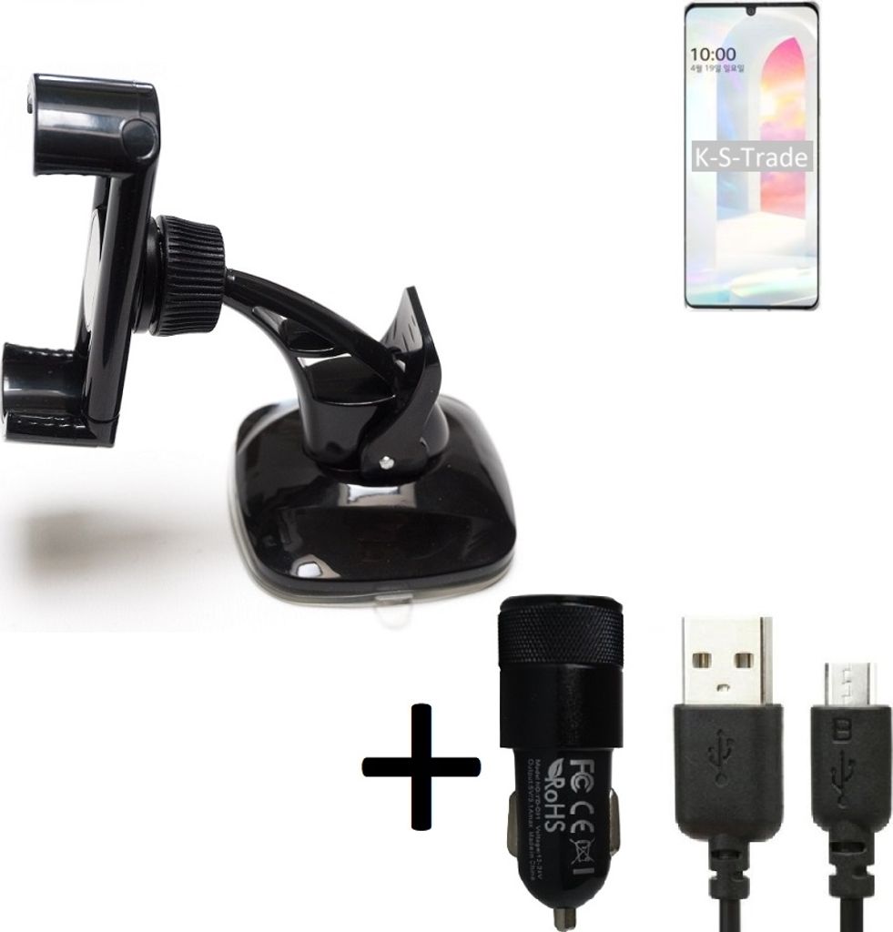 K-S-Trade Halterung kompatibel mit LG Electronics K31 Windschutzscheibe / Armaturenbrett + LADEGERÄT mit Mico USB Kabel Autohalterung KFZ Halter
