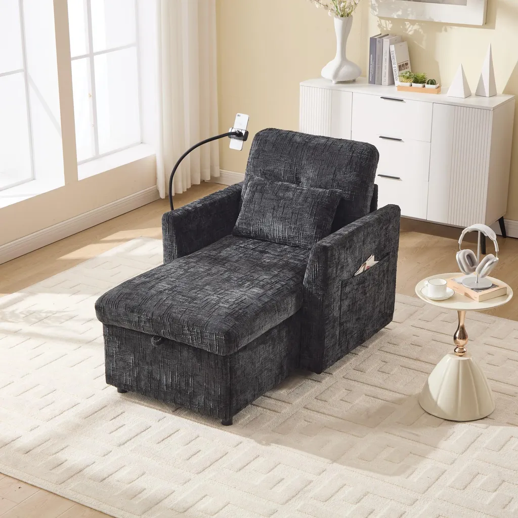Fauteuil-lit gain de place pour studio avec rangement intégré et confort