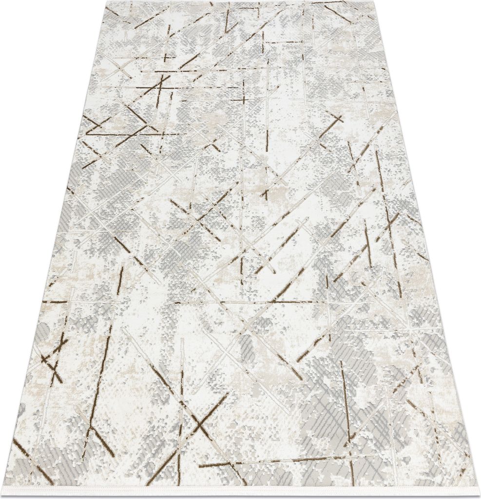 Moderner Teppich DUKE 51393 creme / gold - Geometrisch, vintage strukturiert, sehr weich, Fransen beige 160x220 cm