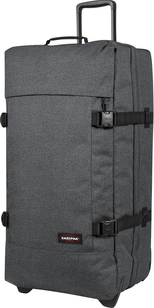 A dark gray Eastpak trolley bag with black straps and a retractable handle.