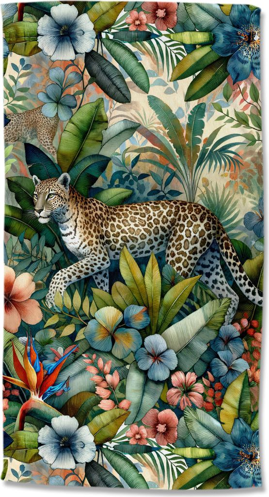Beach towel Good Morning 100x180 cm - leopard in the jungle of leaves