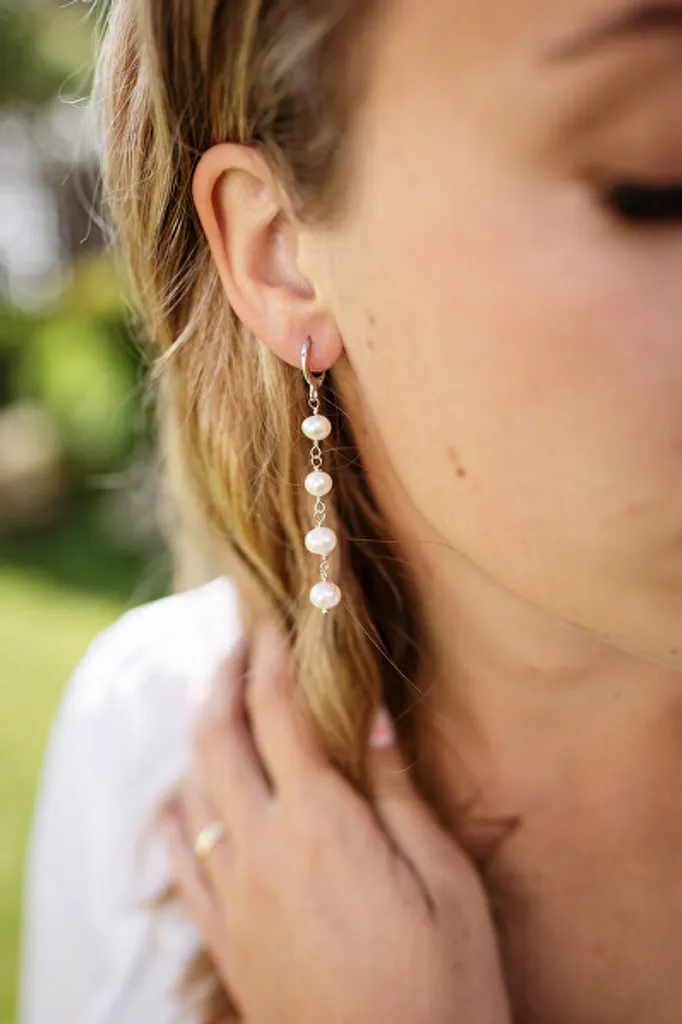 Boucles d'oreilles mariage perles d'eau douce et argent brillant