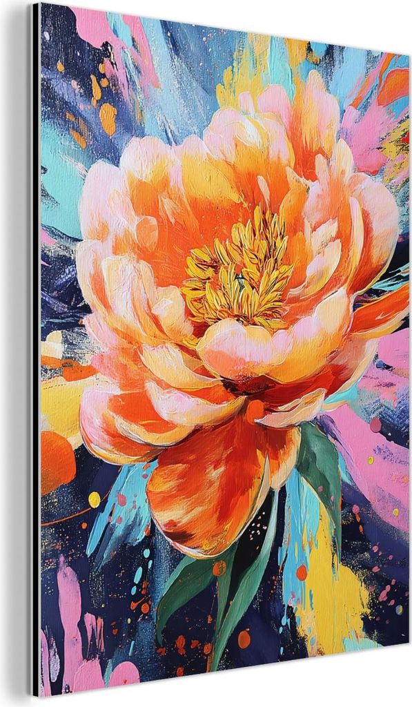 MuchoWow Wanddekoration Metall Metallbild Wandkunst 90x120 cm Blumenexplosion - Leuchtende Spritzer - Dynamisch MuchoWow Aluminium Gemälde - Indus...
