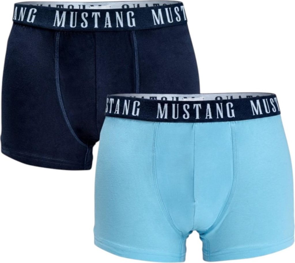 Mustang Herren Boxershorts 2er Pack - Bequeme Baumwollunterwäsche mit Elasthan, Sportliches Design mit Logo, Ideal für den Alltag, Blau und Dunke...