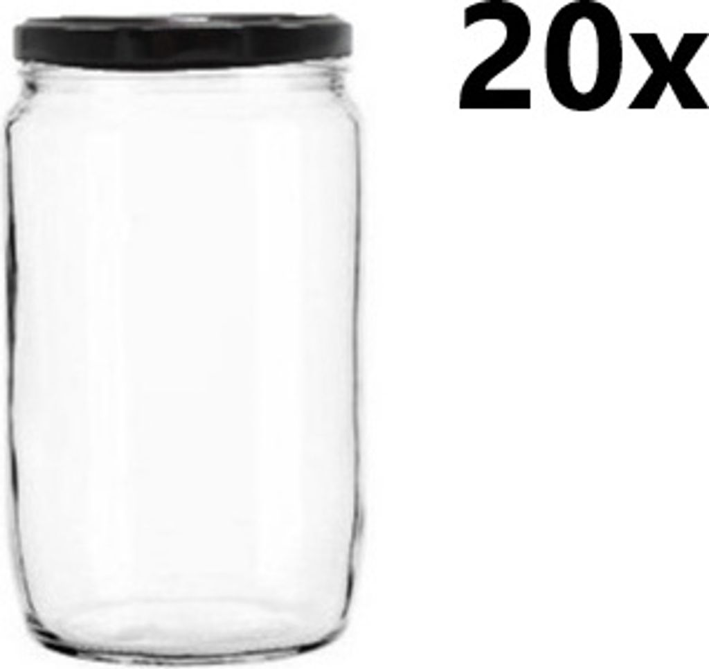 Einmachglas 720 ml FRANCO klar/transparent 20 Stück INKLUSIVE SCHWARZEN DECKELn, Anzahl der Teile in einer Packung: 20
