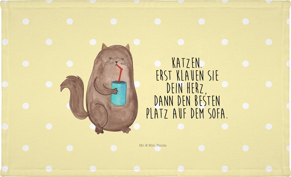Mr. & Mrs. Panda gesichtstuch Katze Dose - Gelb Pastell - Geschenk, Handtuch 50x100, Bezaubernd, Flauschtuch, Cats, Katzen, Cat, kleines, gesichtsh...